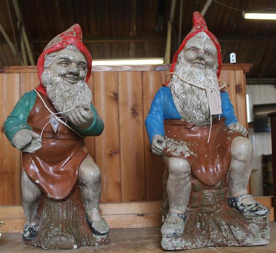 2 painted concrete gnomes